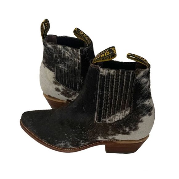 POTRO SELVAJE Charro Cowboy Boots Chelsea Ankle Animal Hair Brown Black White - Picture 1 of 11